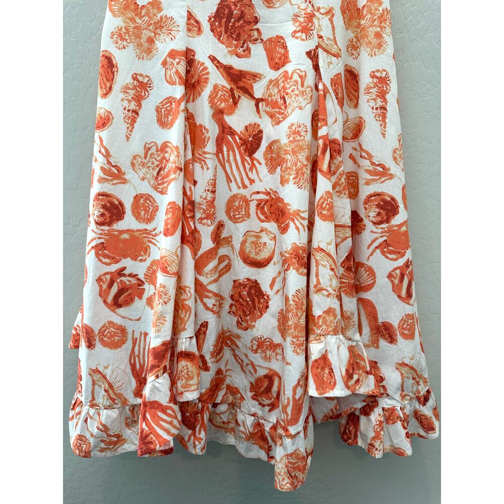 Anthropologie White Midi Skirt with Orange Shell Print - Picture 4 of 8